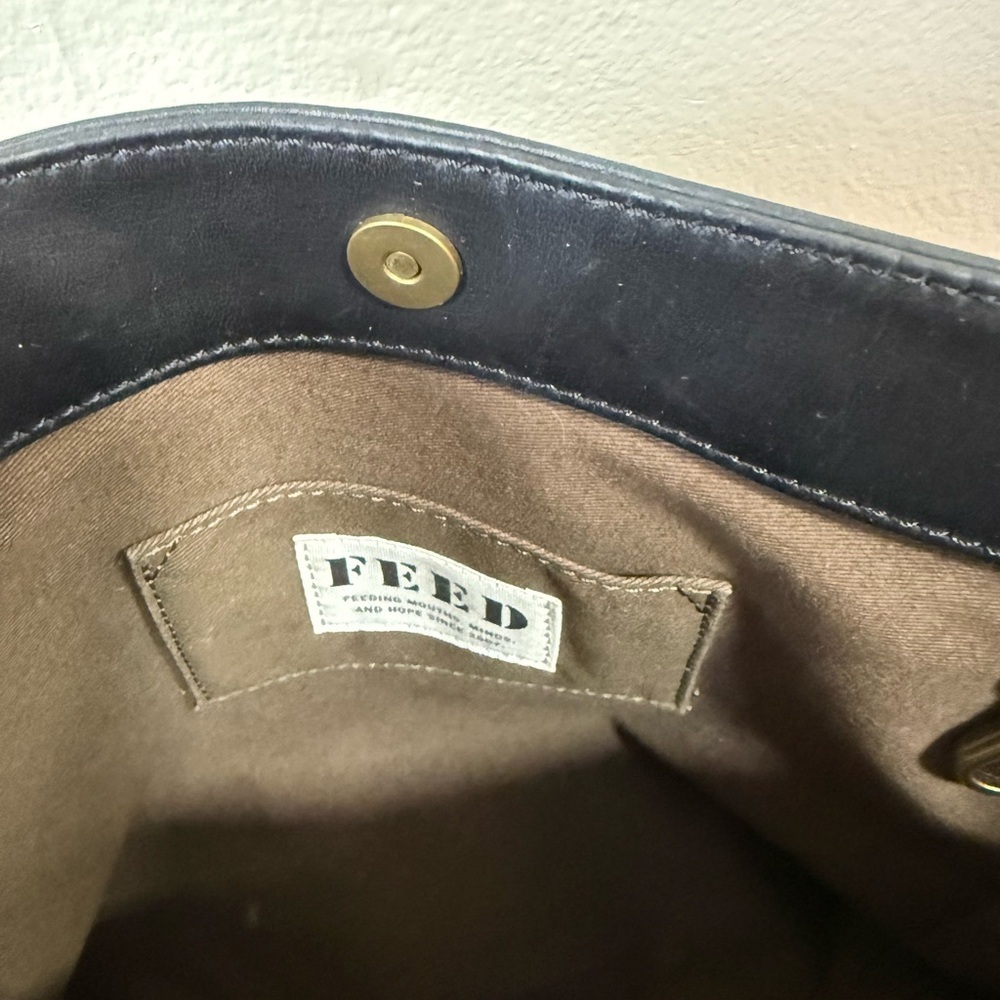 FEED Black Soft Leather Crossbody Tote Bag with Canvas Strap - Picture 10 of 11